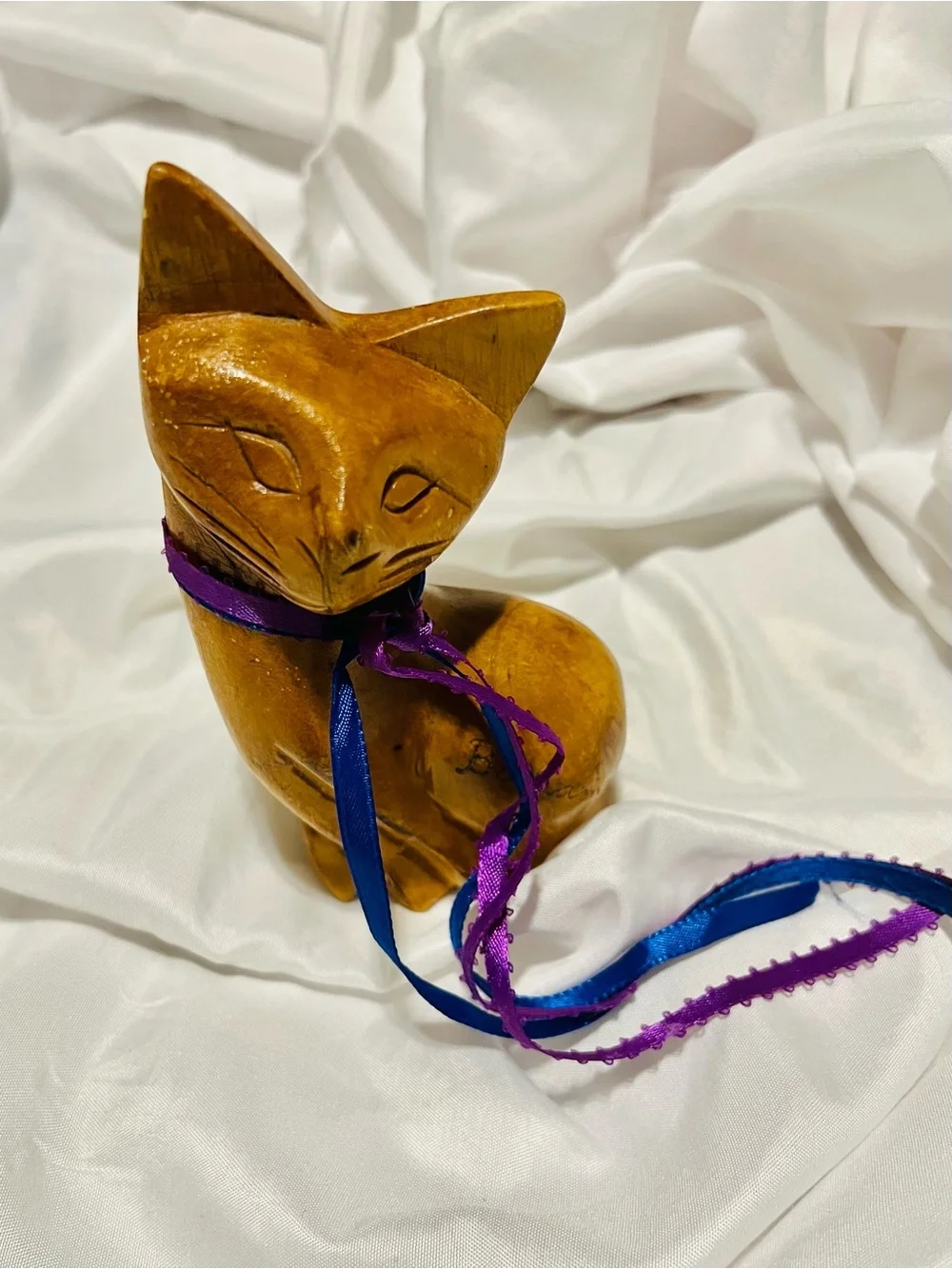 Wood Carving Cat Sculpture Vintage Siamese Mid Century Kitty 6
